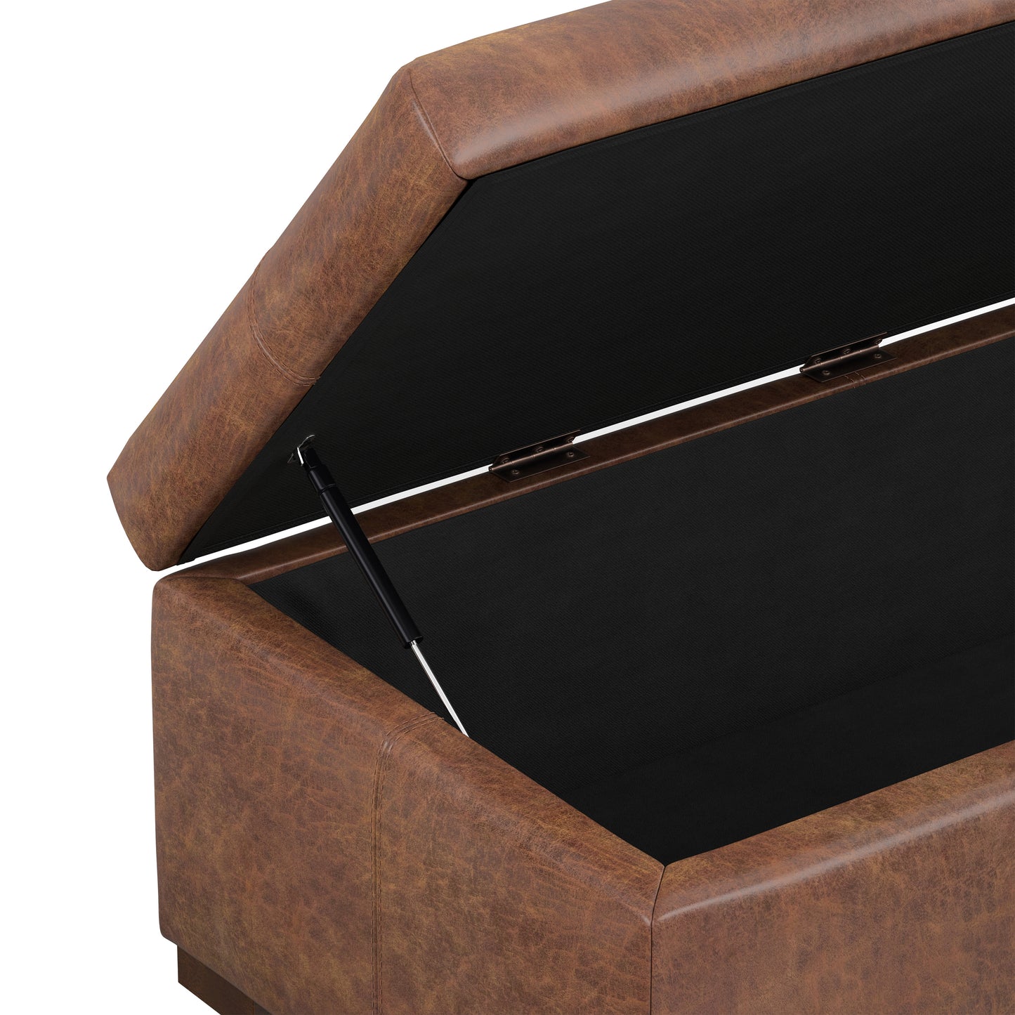 Distressed Saddle Brown Vegan Leather | Gabbie Rectangular Storage Ottoman in Vegan Leather