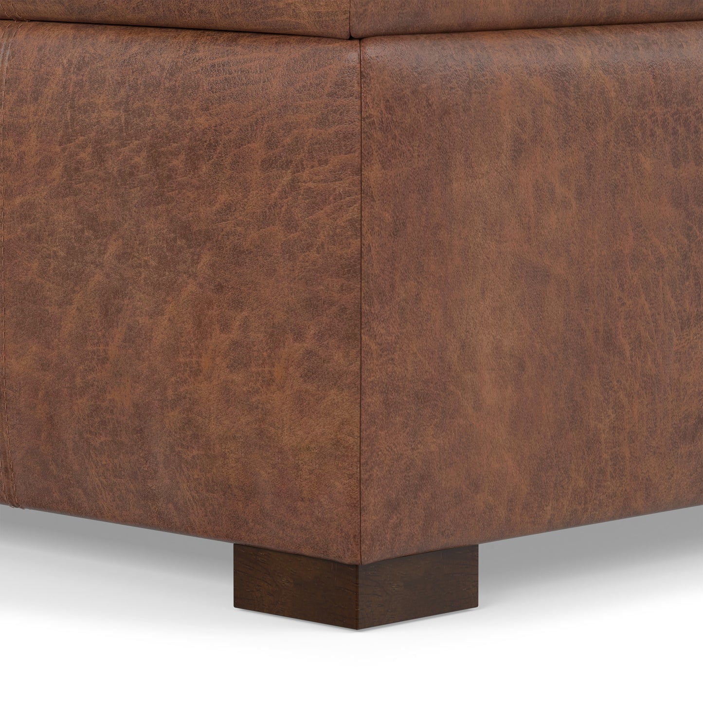Distressed Saddle Brown Vegan Leather | Gabbie Rectangular Storage Ottoman in Vegan Leather
