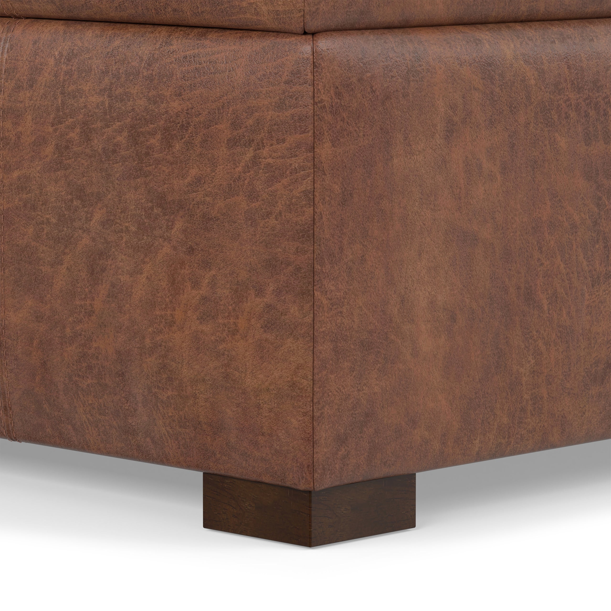 Distressed Saddle Brown Vegan Leather | Gabbie Rectangular Storage Ottoman in Vegan Leather