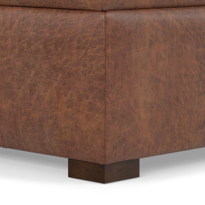 Distressed Saddle Brown Vegan Leather | Gabbie Rectangular Storage Ottoman in Vegan Leather