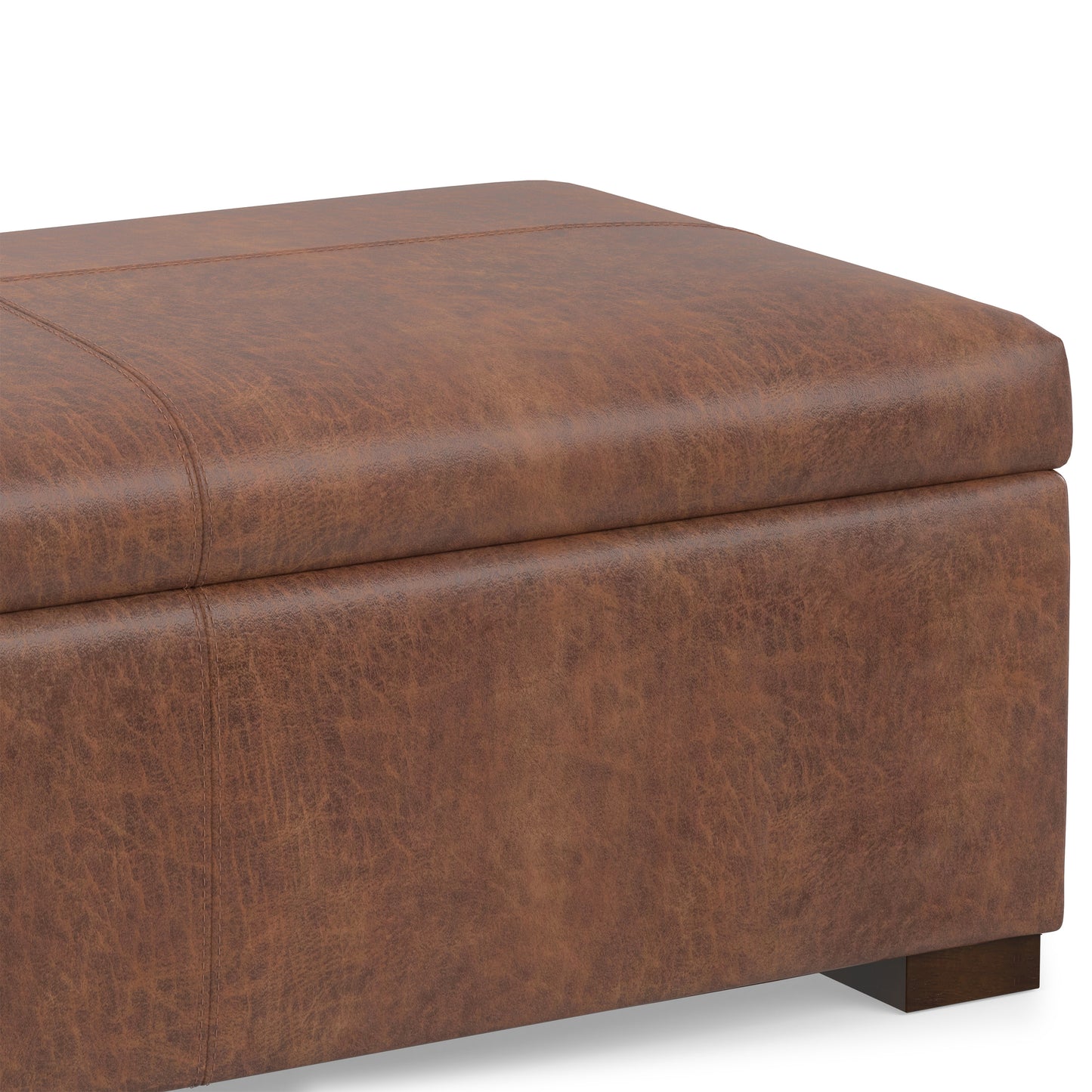 Distressed Saddle Brown Vegan Leather | Gabbie Rectangular Storage Ottoman in Vegan Leather