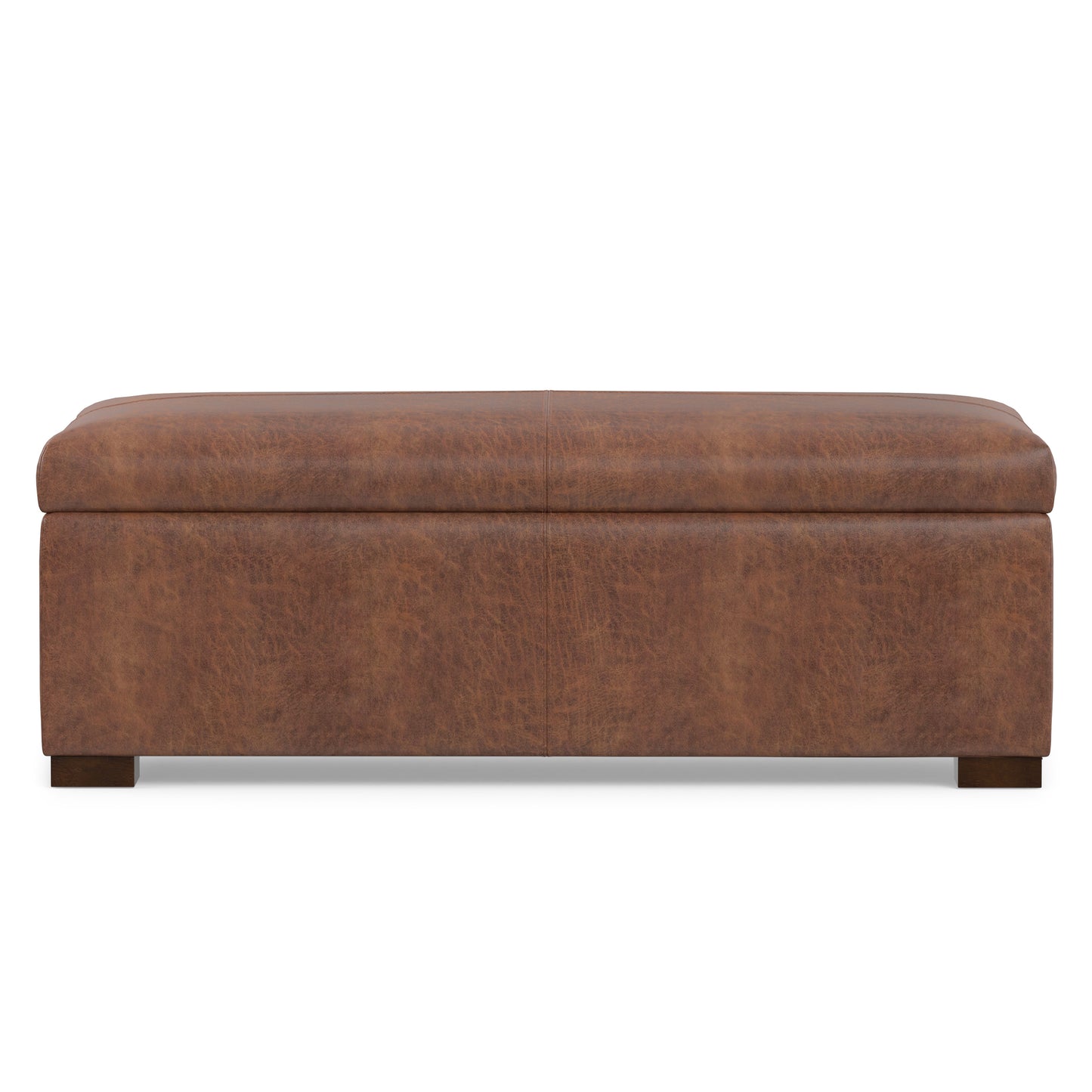 Distressed Saddle Brown Vegan Leather | Gabbie Rectangular Storage Ottoman in Vegan Leather