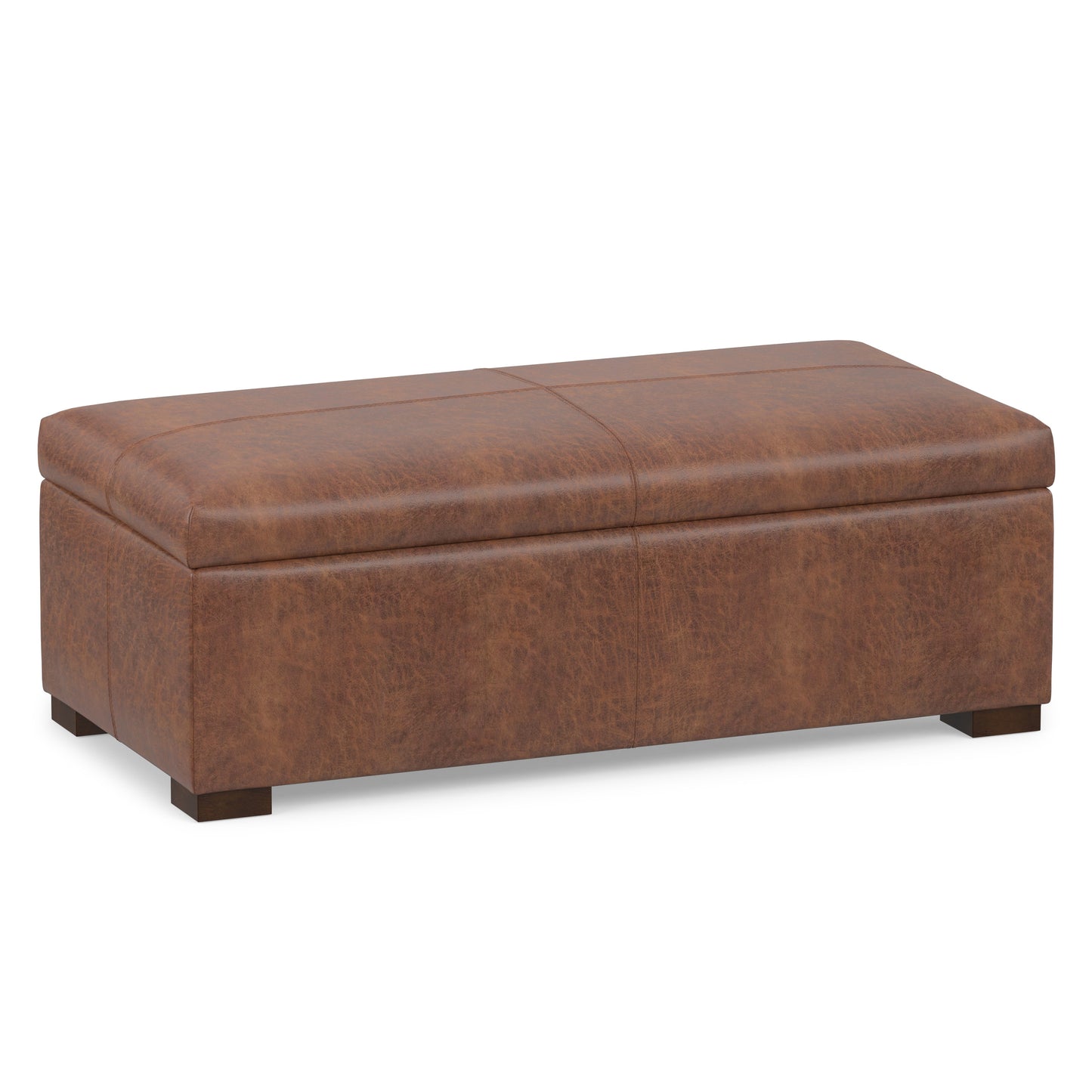 Distressed Saddle Brown Vegan Leather | Gabbie Rectangular Storage Ottoman in Vegan Leather