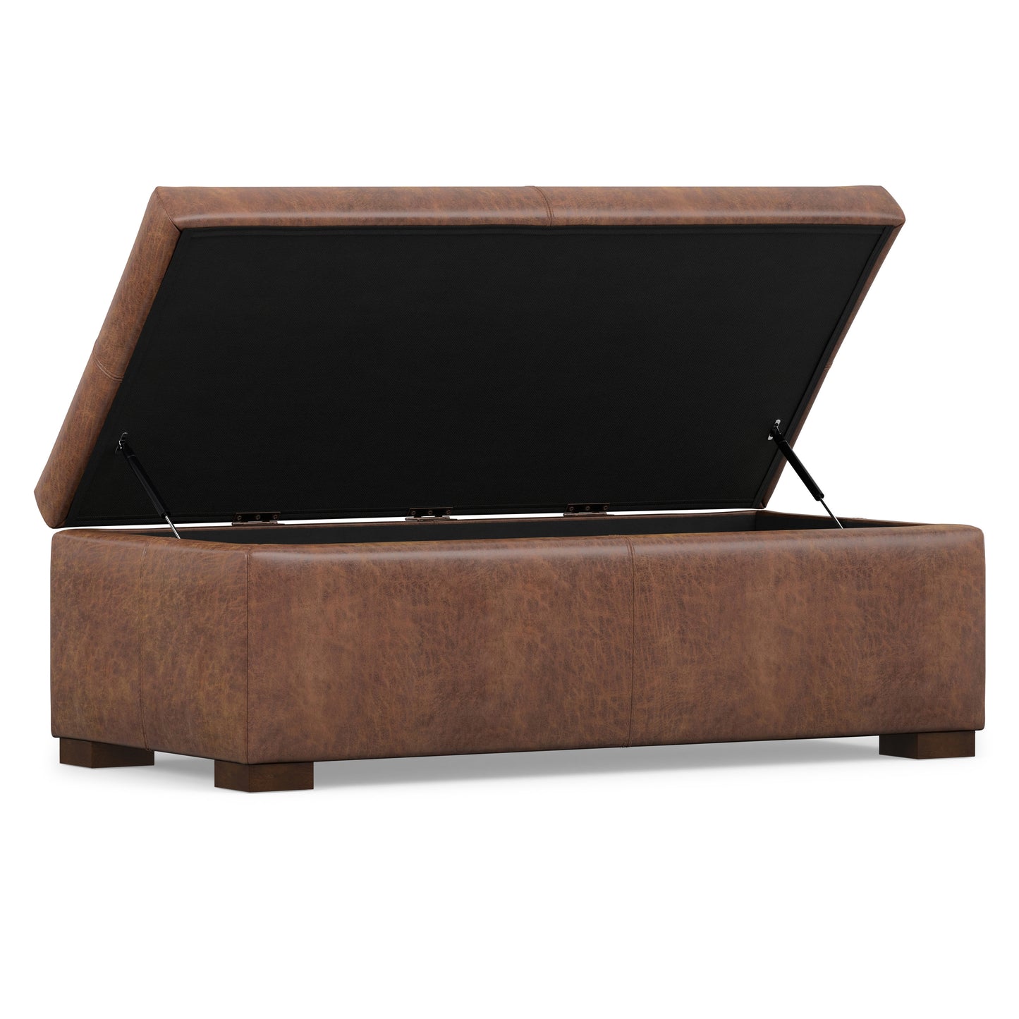 Distressed Saddle Brown Vegan Leather | Gabbie Rectangular Storage Ottoman in Vegan Leather