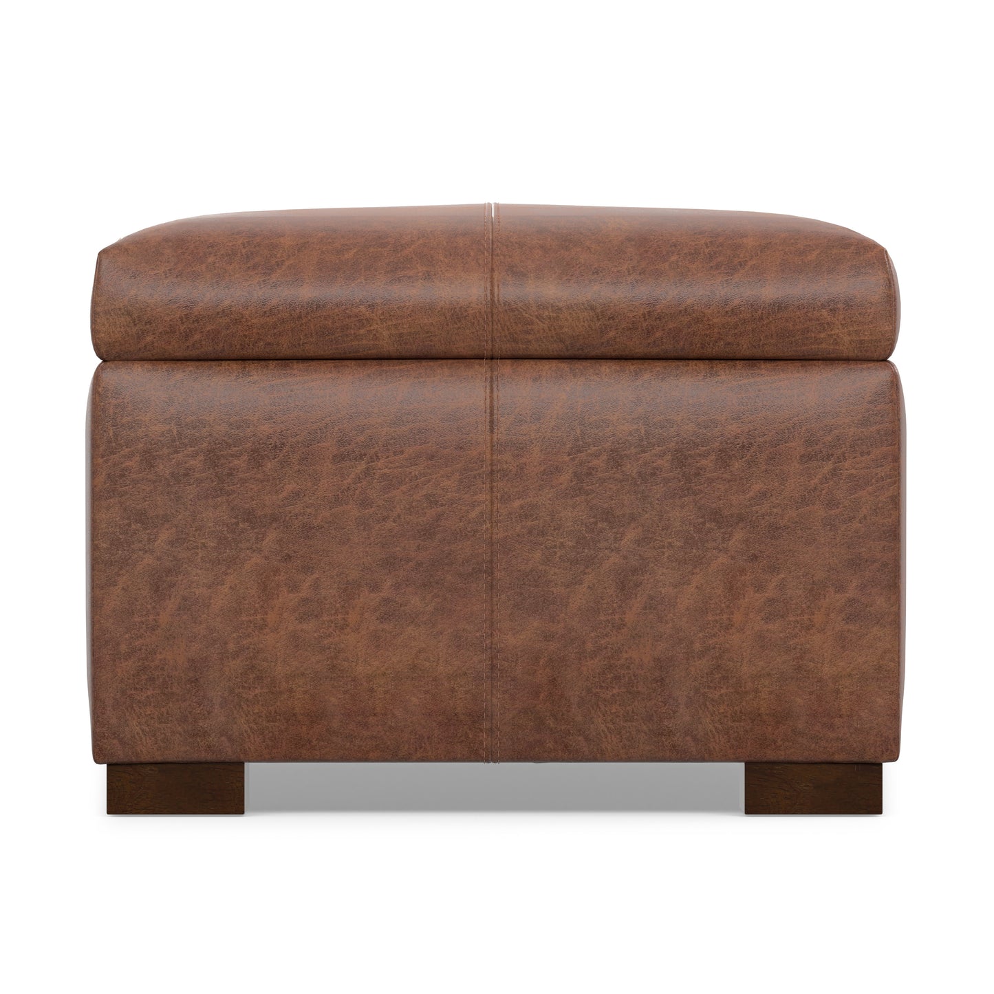 Distressed Saddle Brown Vegan Leather | Gabbie Rectangular Storage Ottoman in Vegan Leather