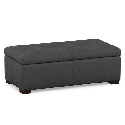 Slate Grey Linen Style Fabric | Gabbie Rectangular Storage Ottoman in Linen