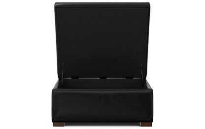 Midnight Black Vegan Leather | Gabbie Square Coffee Table Storage Ottoman