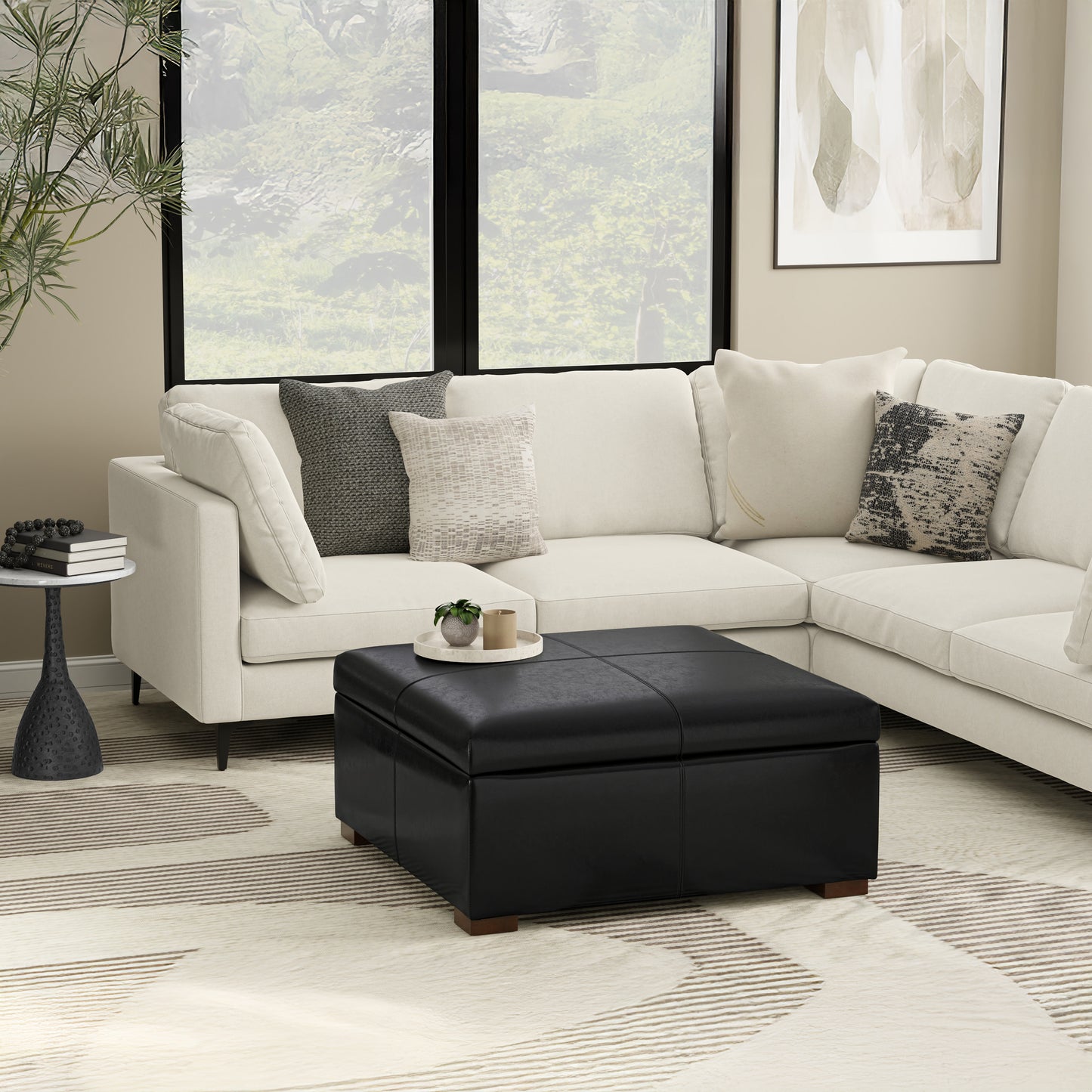 Midnight Black Vegan Leather | Gabbie Square Coffee Table Storage Ottoman