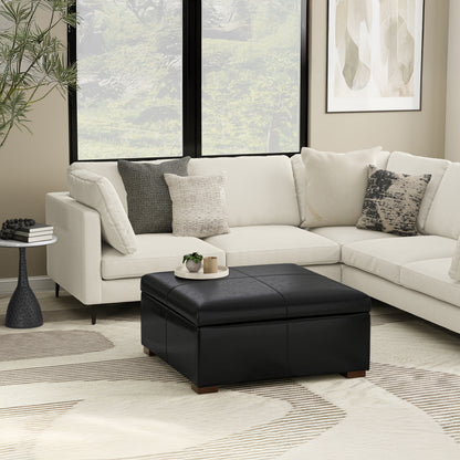 Midnight Black Vegan Leather | Gabbie Square Coffee Table Storage Ottoman