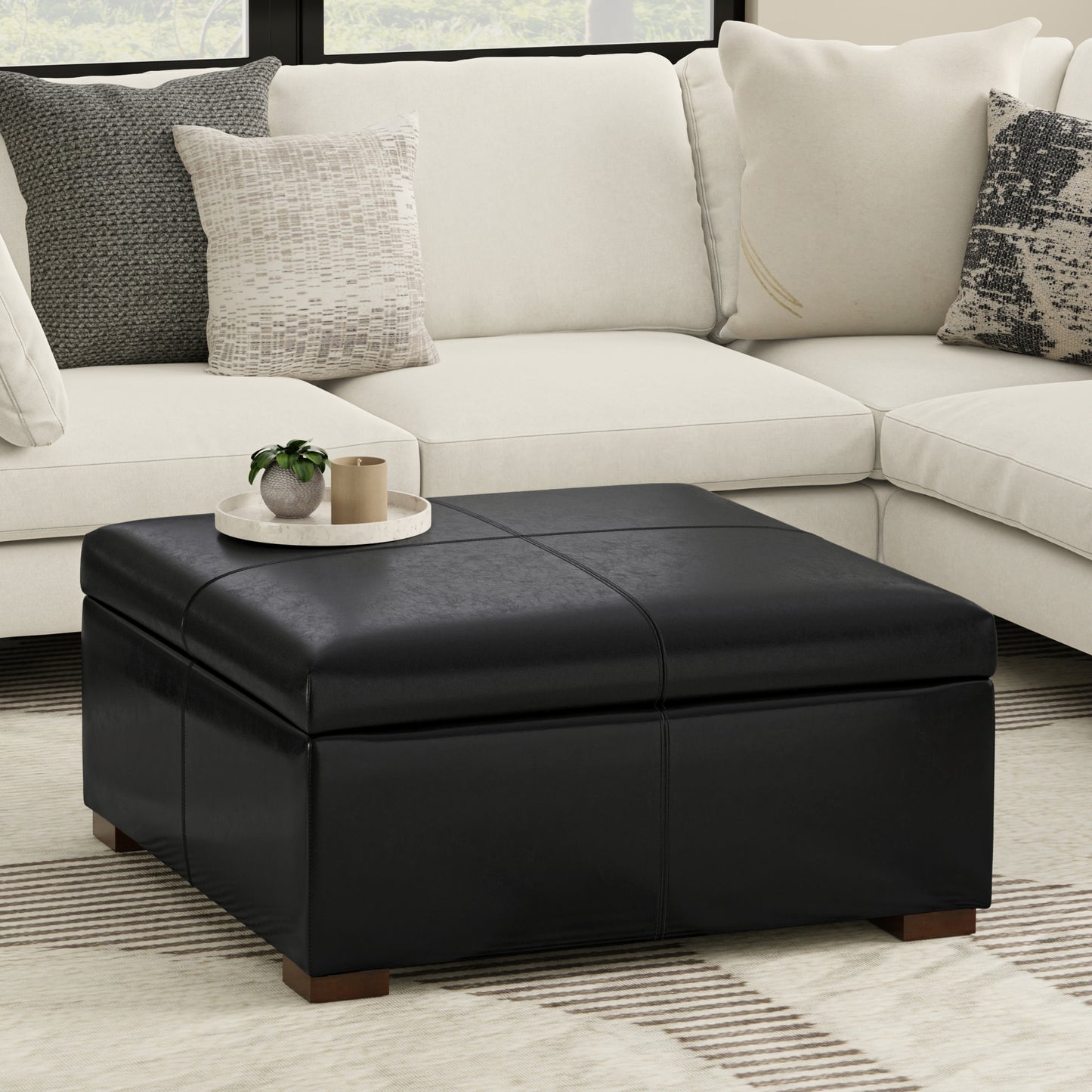 Midnight Black Vegan Leather | Gabbie Square Coffee Table Storage Ottoman