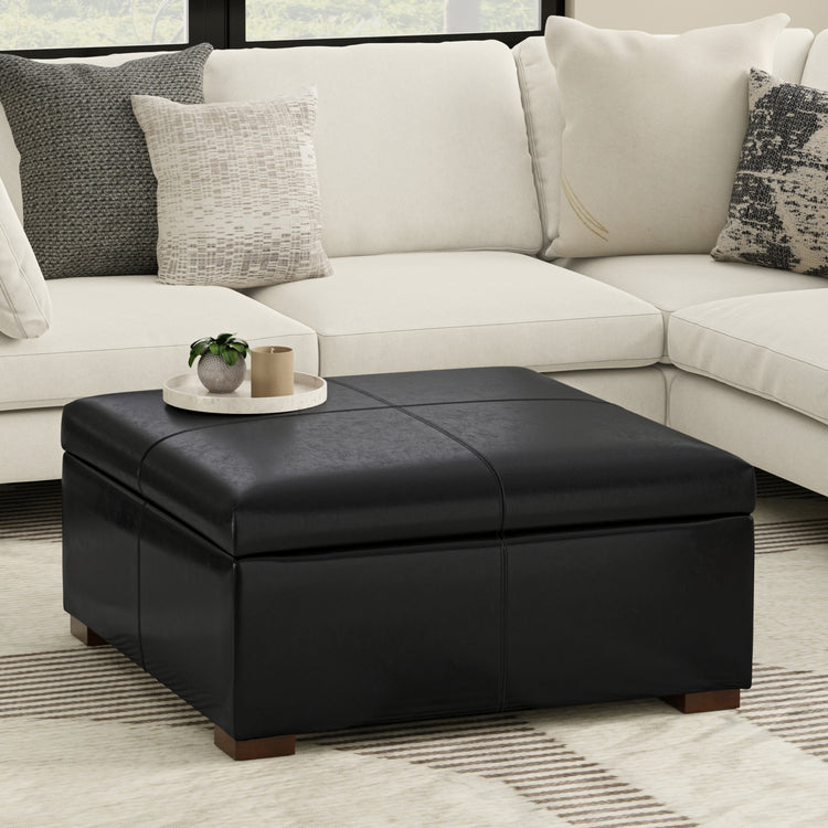 Midnight Black Vegan Leather | Gabbie Square Coffee Table Storage Ottoman
