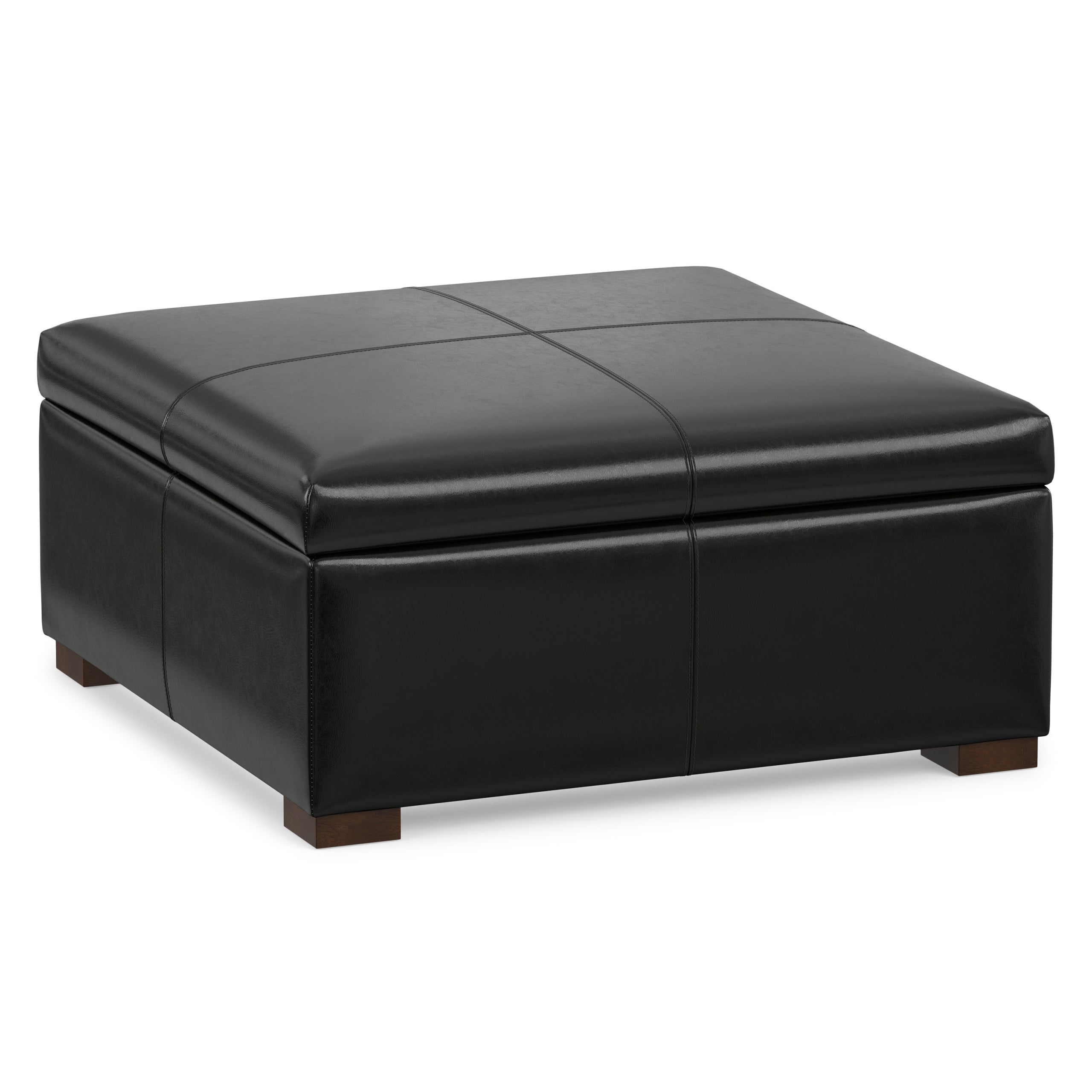 Midnight Black Vegan Leather | Gabbie Square Coffee Table Storage Ottoman