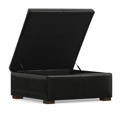 Midnight Black Vegan Leather | Gabbie Square Coffee Table Storage Ottoman