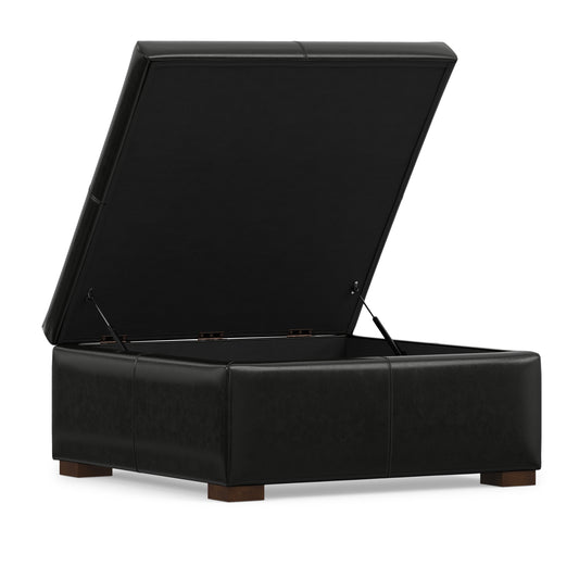 Midnight Black Vegan Leather | Gabbie Square Coffee Table Storage Ottoman