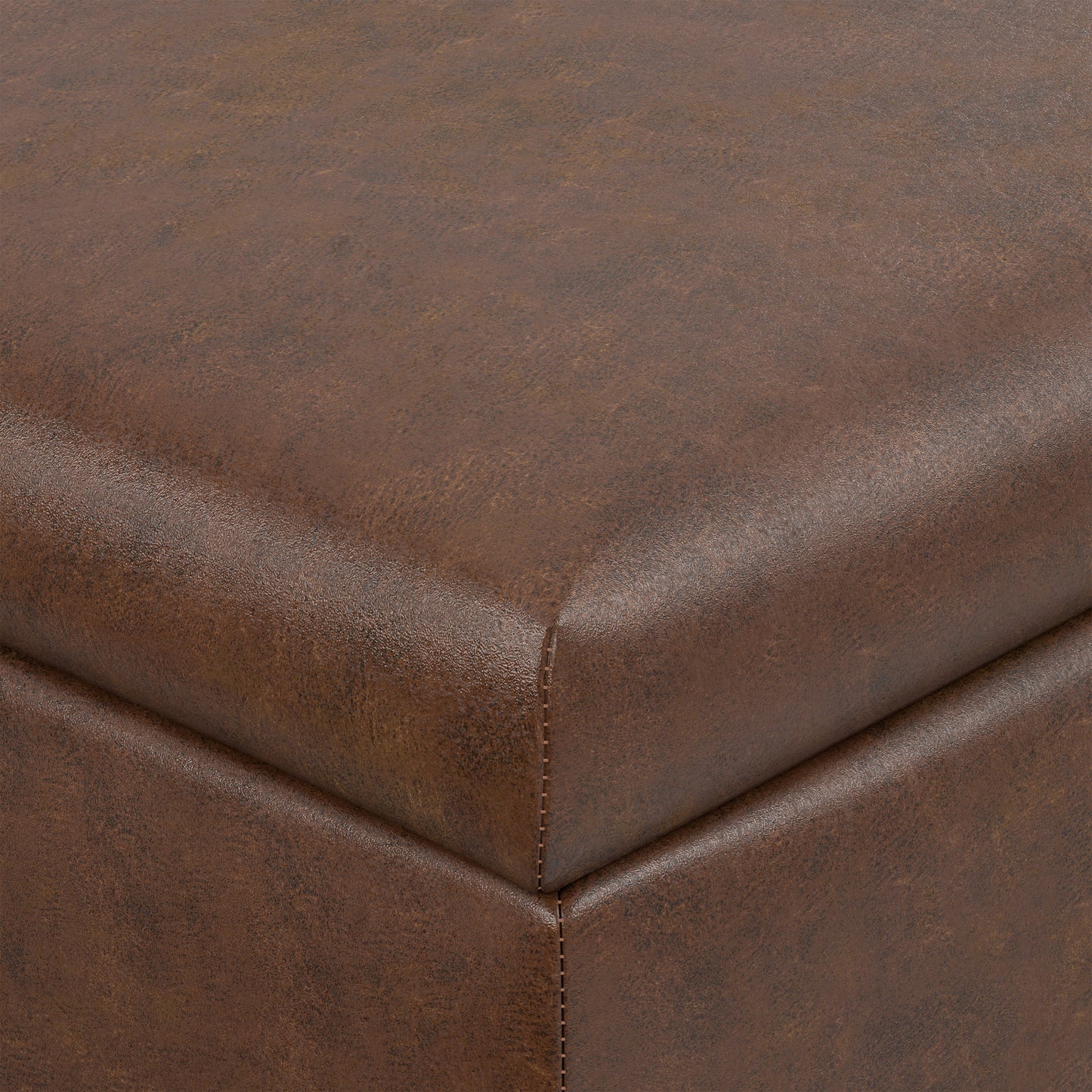 Distressed Chestnut Brown Distressed Vegan Leather | Gabbie Square Coffee Table Storage Ottoman