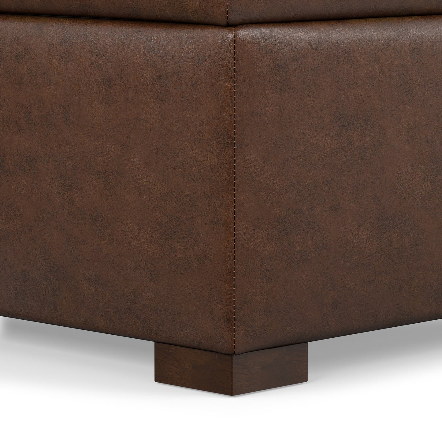 Distressed Chestnut Brown Distressed Vegan Leather | Gabbie Square Coffee Table Storage Ottoman