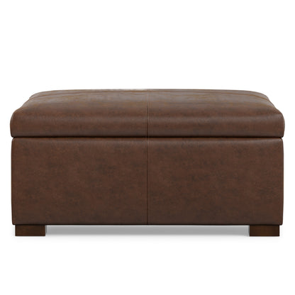 Distressed Chestnut Brown Distressed Vegan Leather | Gabbie Square Coffee Table Storage Ottoman