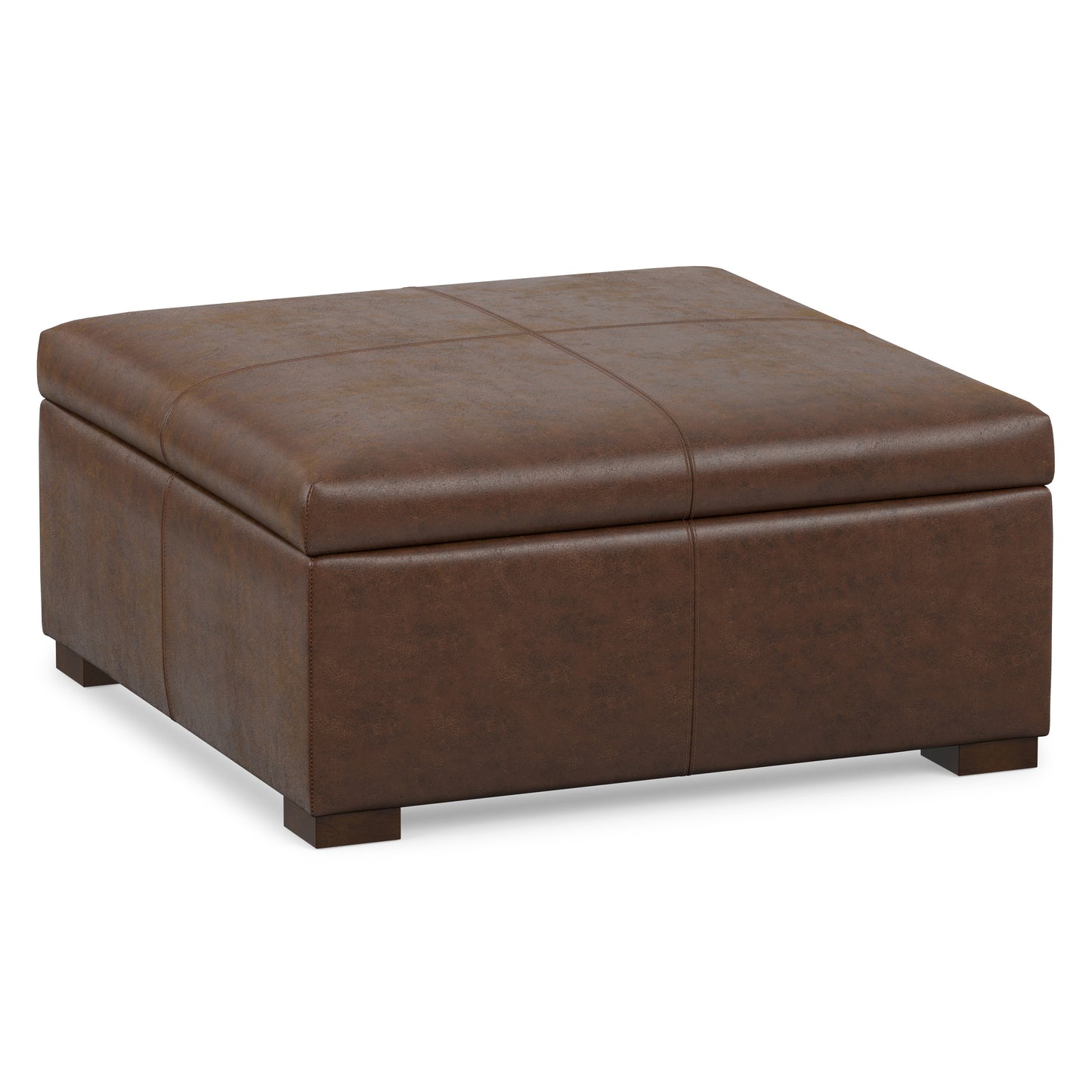 Distressed Chestnut Brown Distressed Vegan Leather | Gabbie Square Coffee Table Storage Ottoman