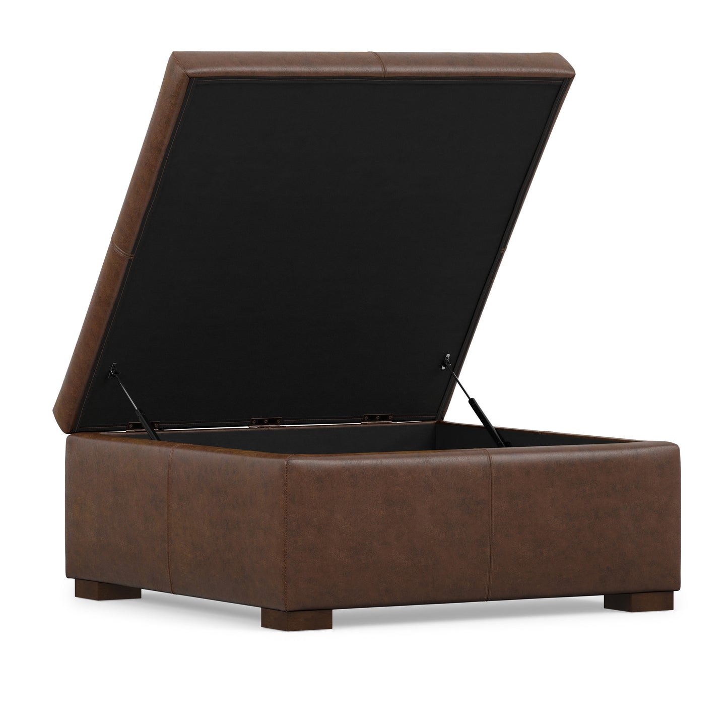Distressed Chestnut Brown Distressed Vegan Leather | Gabbie Square Coffee Table Storage Ottoman
