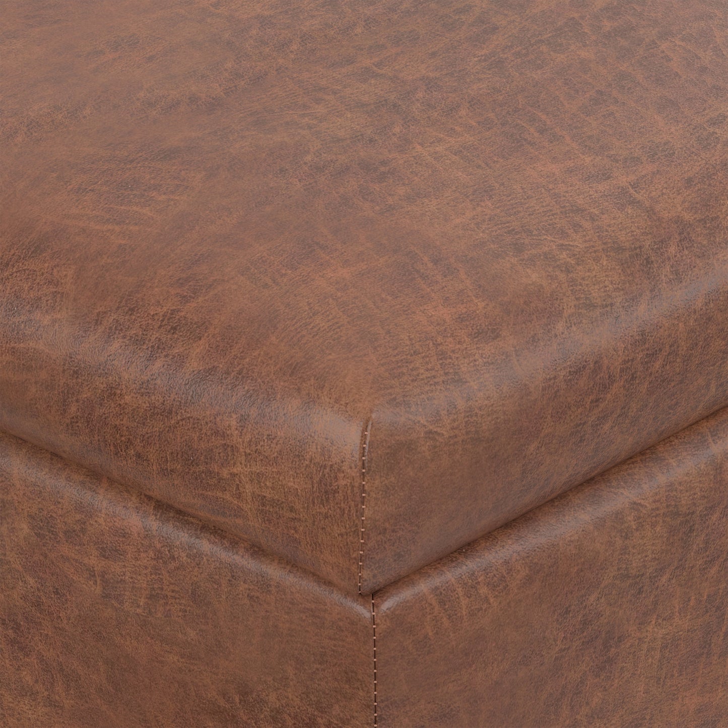 Distressed Saddle Brown Distressed Vegan Leather | Gabbie Square Coffee Table Storage Ottoman