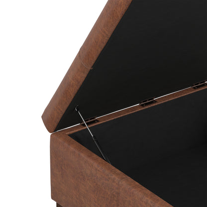 Distressed Saddle Brown Distressed Vegan Leather | Gabbie Square Coffee Table Storage Ottoman
