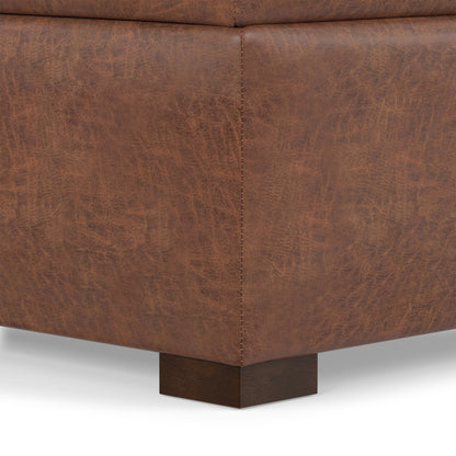 Distressed Saddle Brown Distressed Vegan Leather | Gabbie Square Coffee Table Storage Ottoman