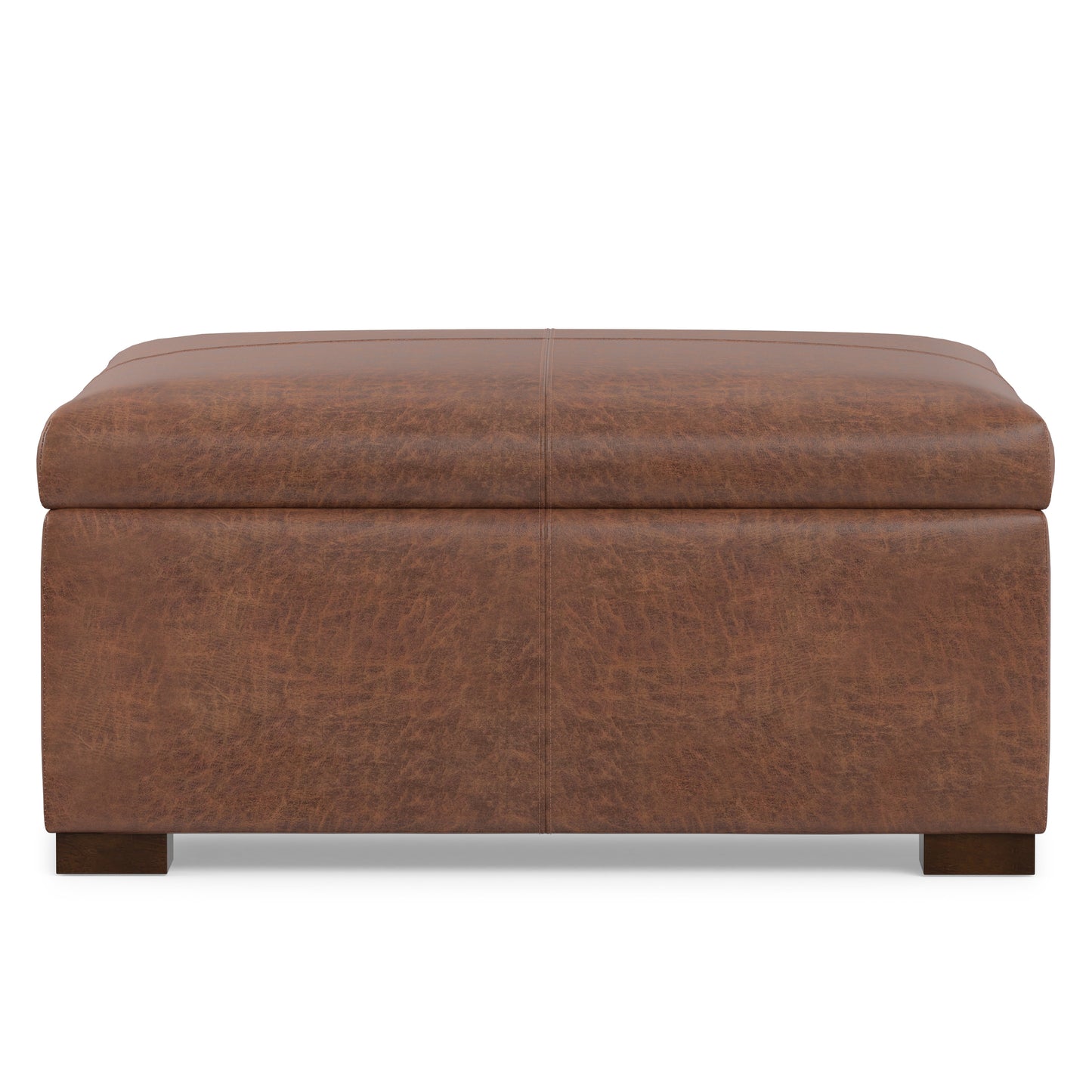Distressed Saddle Brown Distressed Vegan Leather | Gabbie Square Coffee Table Storage Ottoman
