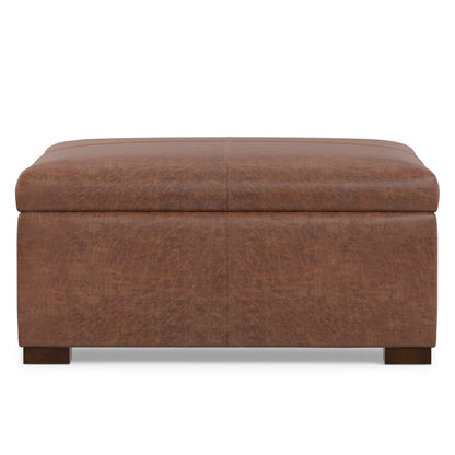 Distressed Saddle Brown Distressed Vegan Leather | Gabbie Square Coffee Table Storage Ottoman