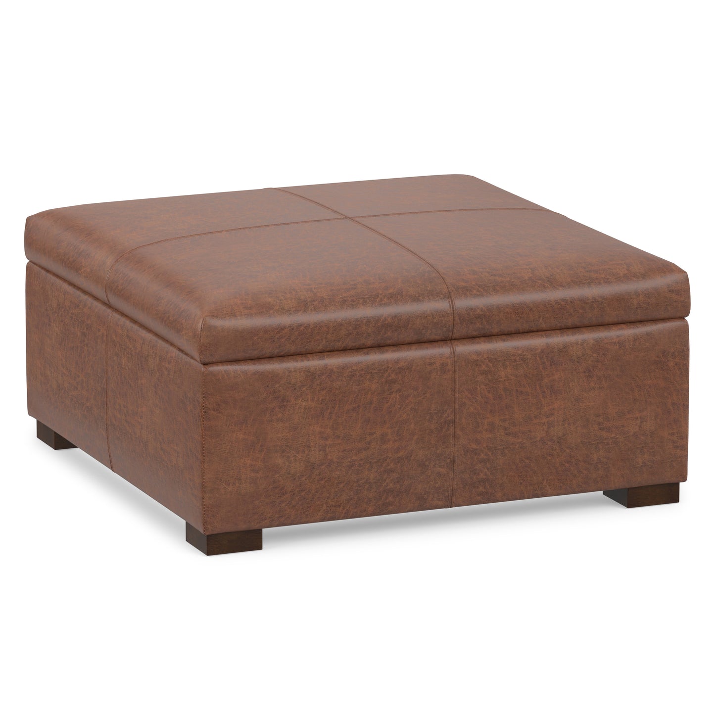Distressed Saddle Brown Distressed Vegan Leather | Gabbie Square Coffee Table Storage Ottoman