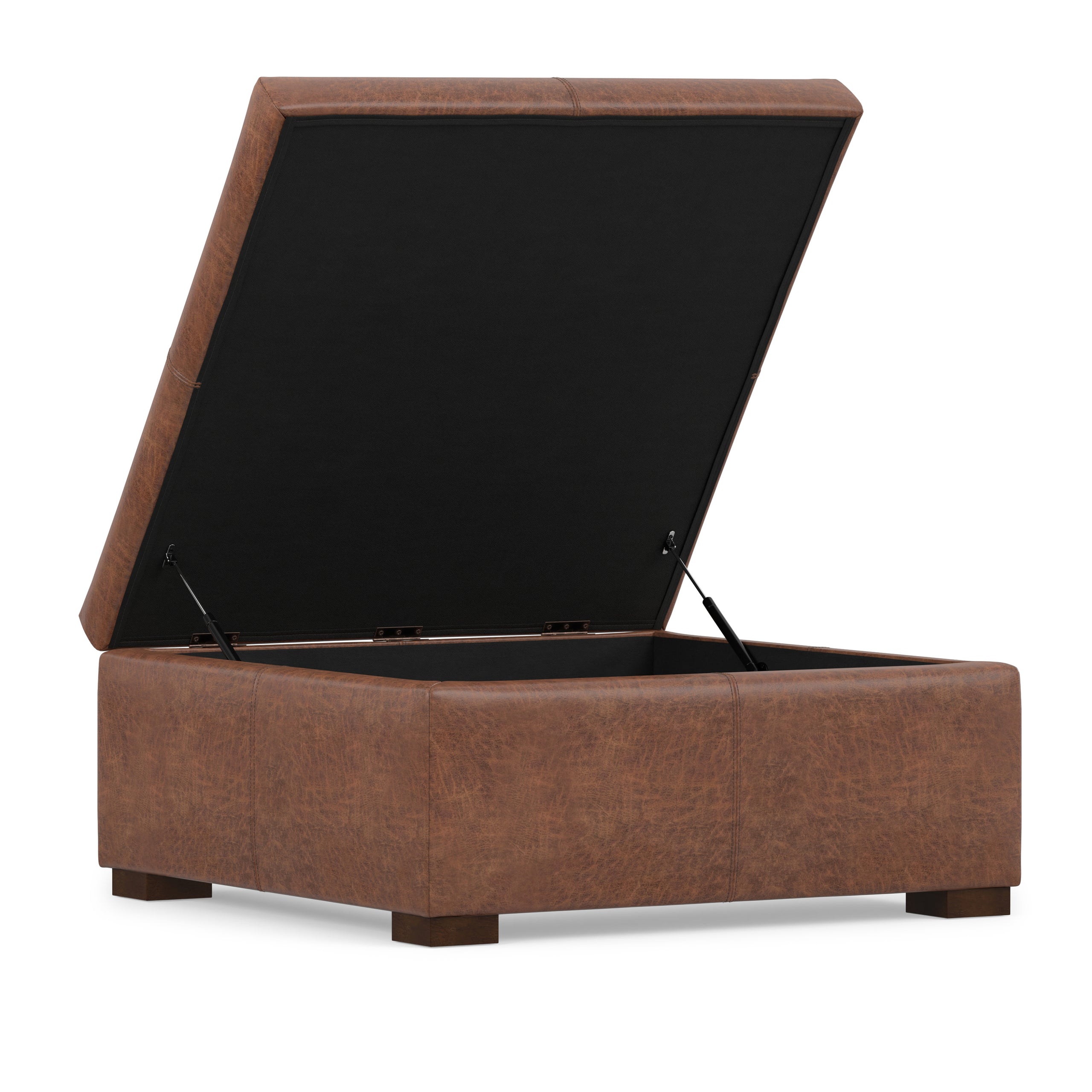 Distressed Saddle Brown Distressed Vegan Leather | Gabbie Square Coffee Table Storage Ottoman