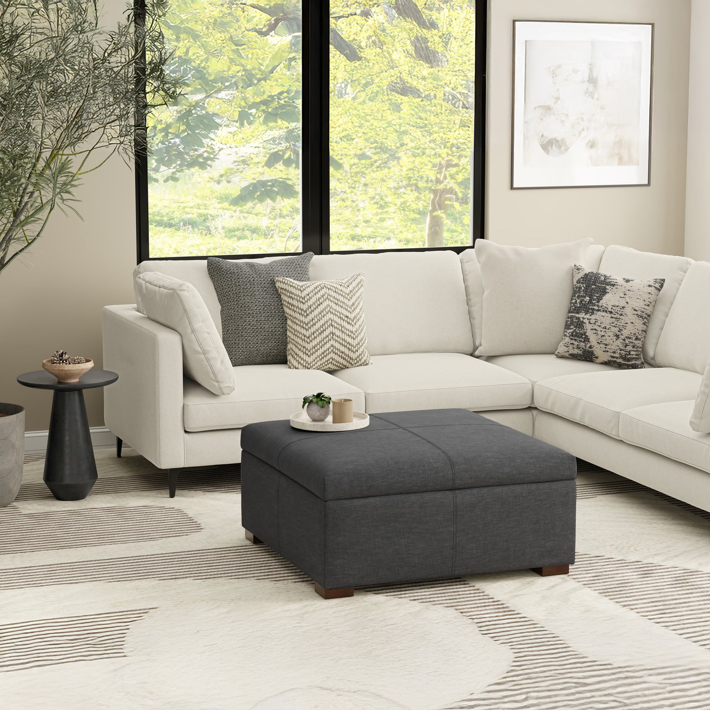 Slate Grey Linen Style Fabric | Gabbie Square Coffee Table Storage Ottoman