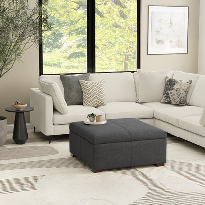 Slate Grey Linen Style Fabric | Gabbie Square Coffee Table Storage Ottoman