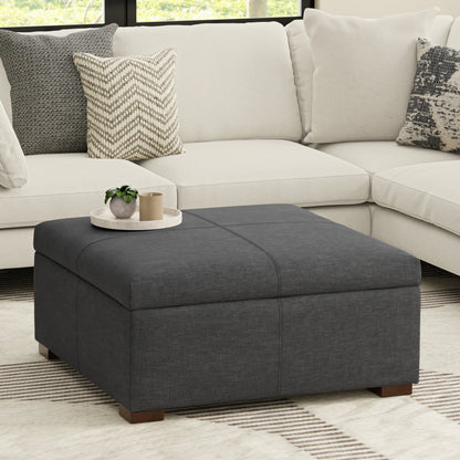 Slate Grey Linen Style Fabric | Gabbie Square Coffee Table Storage Ottoman