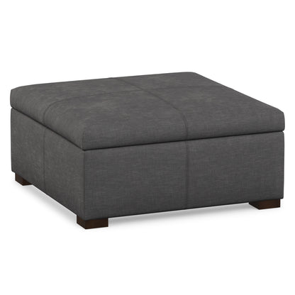 Slate Grey Linen Style Fabric | Gabbie Square Coffee Table Storage Ottoman