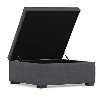 Slate Grey Linen Style Fabric | Gabbie Square Coffee Table Storage Ottoman