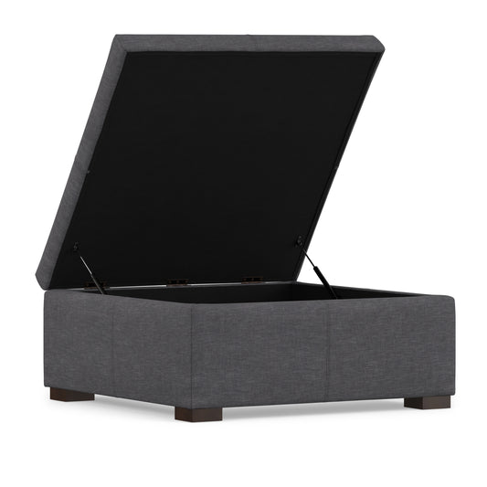 Slate Grey Linen Style Fabric | Gabbie Square Coffee Table Storage Ottoman