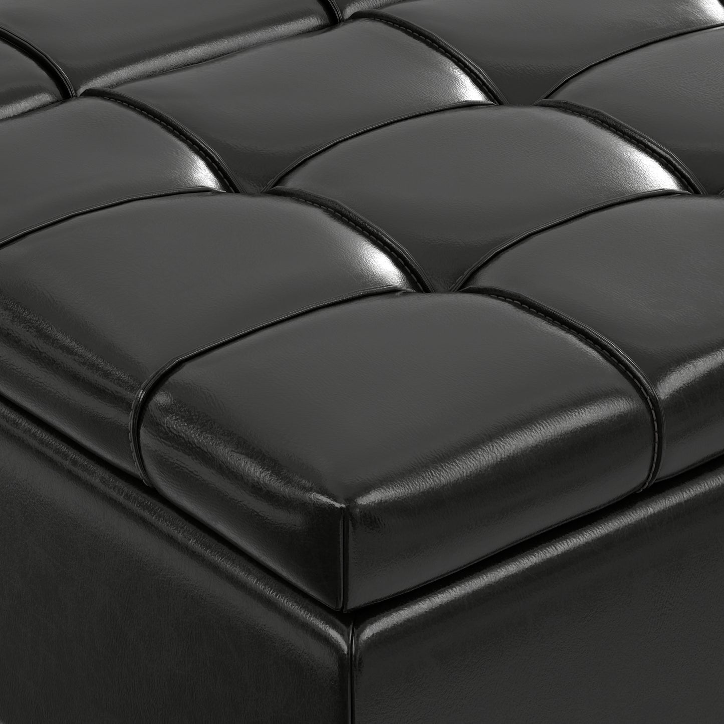 Midnight Black Vegan Leather | Laura Lift Top Storage Ottoman in Vegan Leather