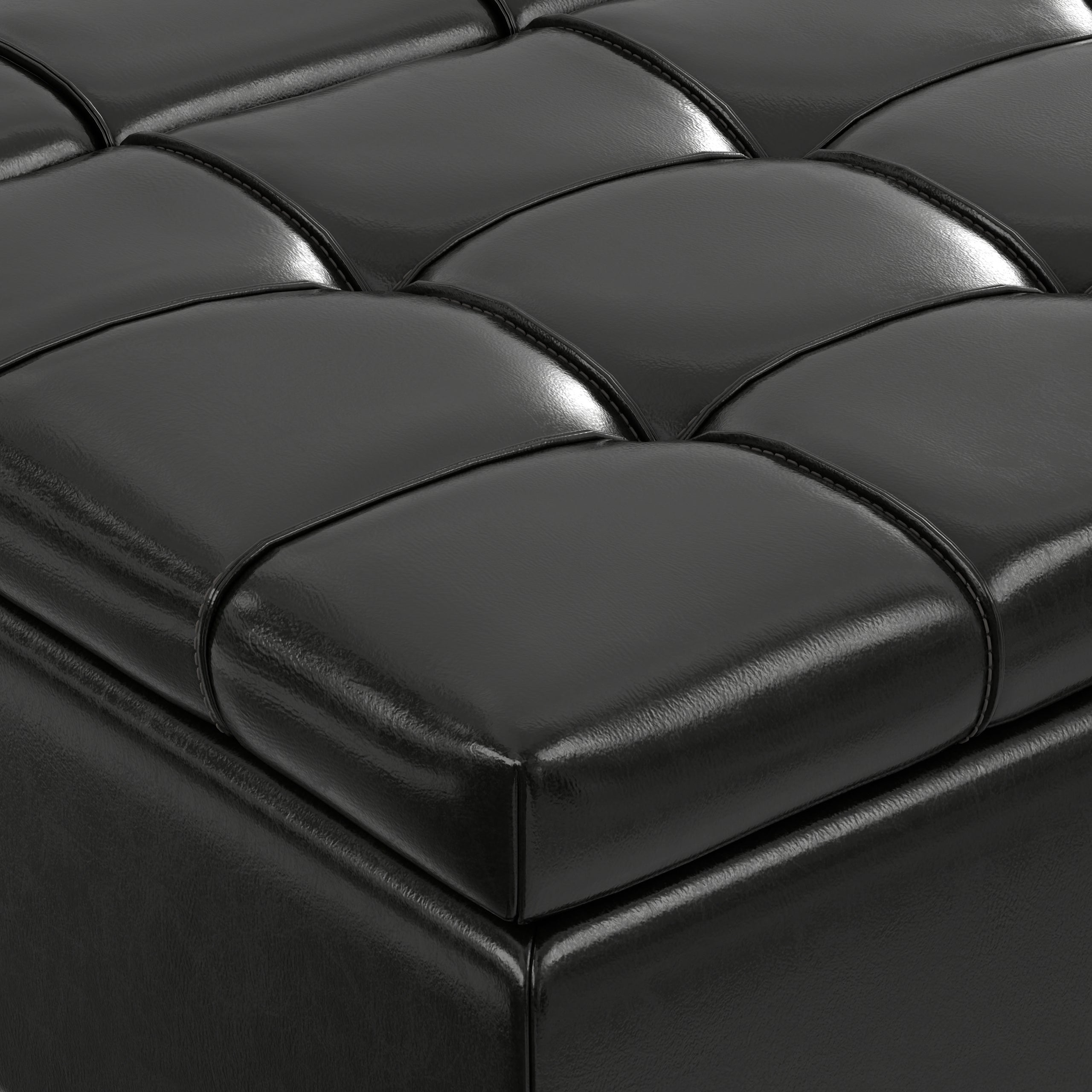 Midnight Black Vegan Leather | Laura Lift Top Storage Ottoman in Vegan Leather