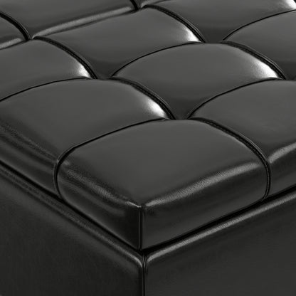 Midnight Black Vegan Leather | Laura Lift Top Storage Ottoman in Vegan Leather