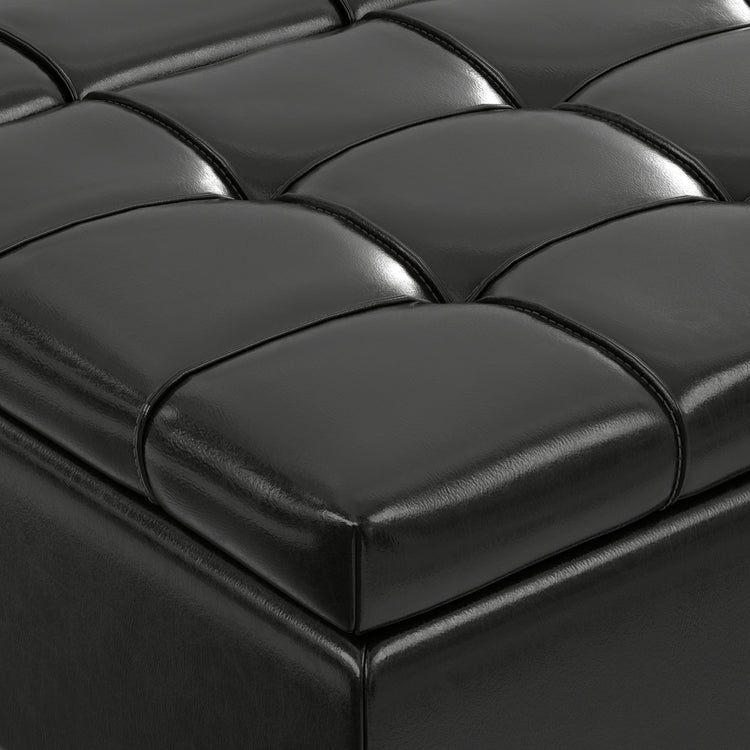 Midnight Black Vegan Leather | Laura Lift Top Storage Ottoman in Vegan Leather