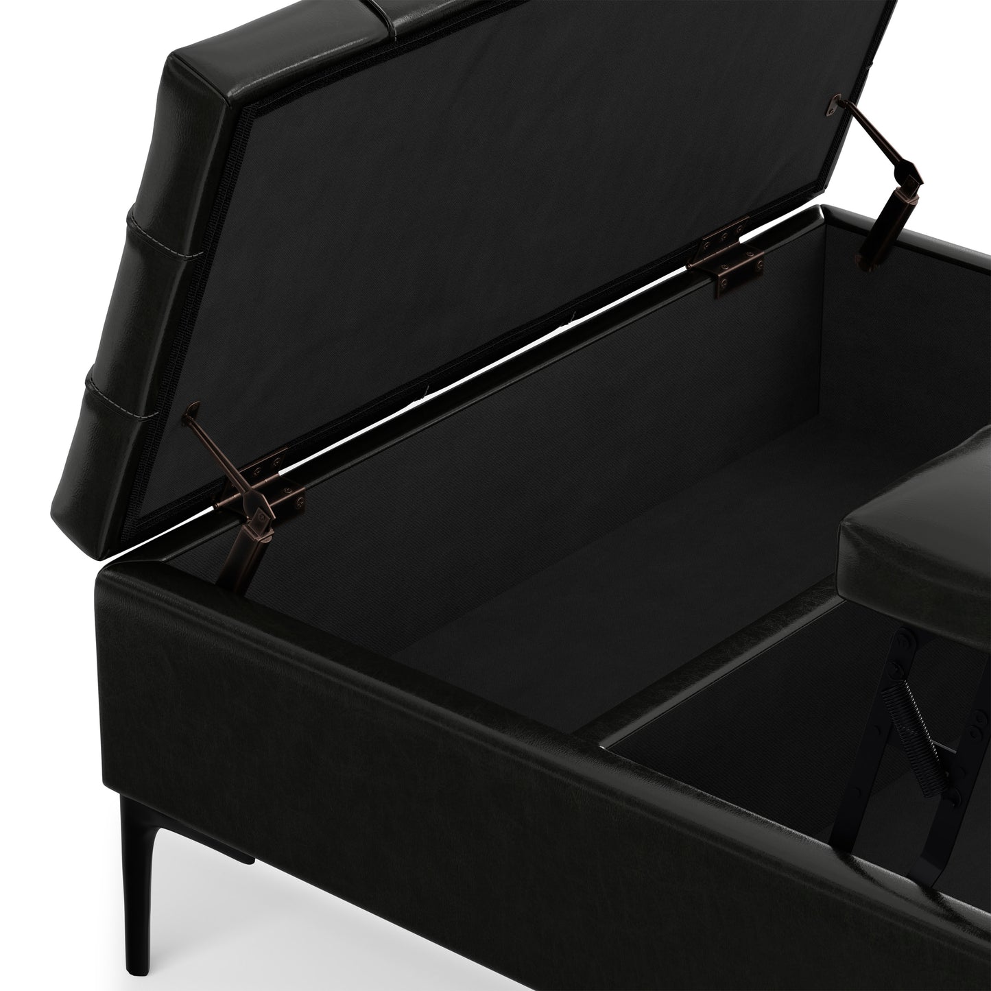 Midnight Black Vegan Leather | Laura Lift Top Storage Ottoman in Vegan Leather