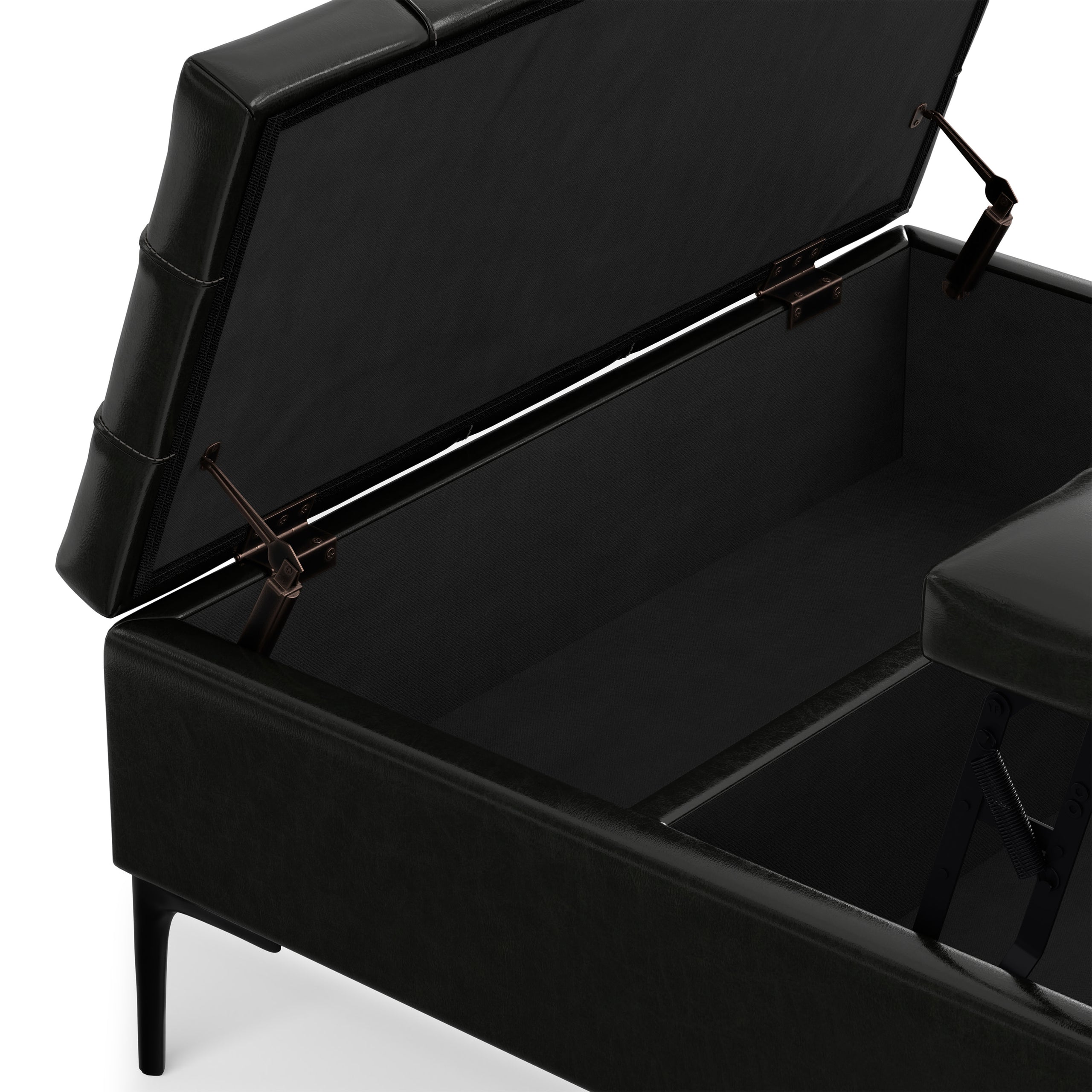 Midnight Black Vegan Leather | Laura Lift Top Storage Ottoman in Vegan Leather