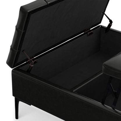 Midnight Black Vegan Leather | Laura Lift Top Storage Ottoman in Vegan Leather