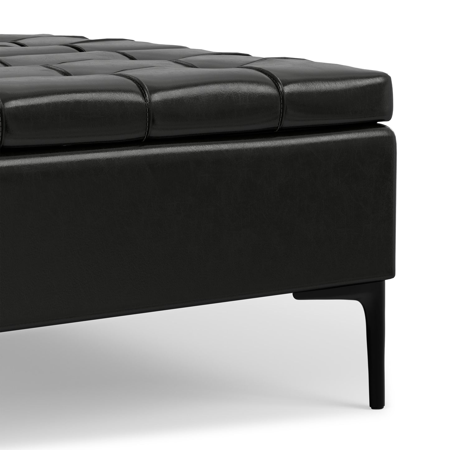 Midnight Black Vegan Leather | Laura Lift Top Storage Ottoman in Vegan Leather