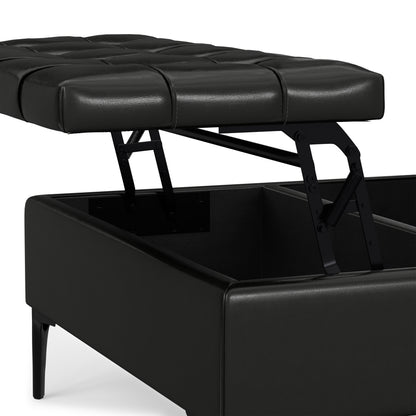 Midnight Black Vegan Leather | Laura Lift Top Storage Ottoman in Vegan Leather