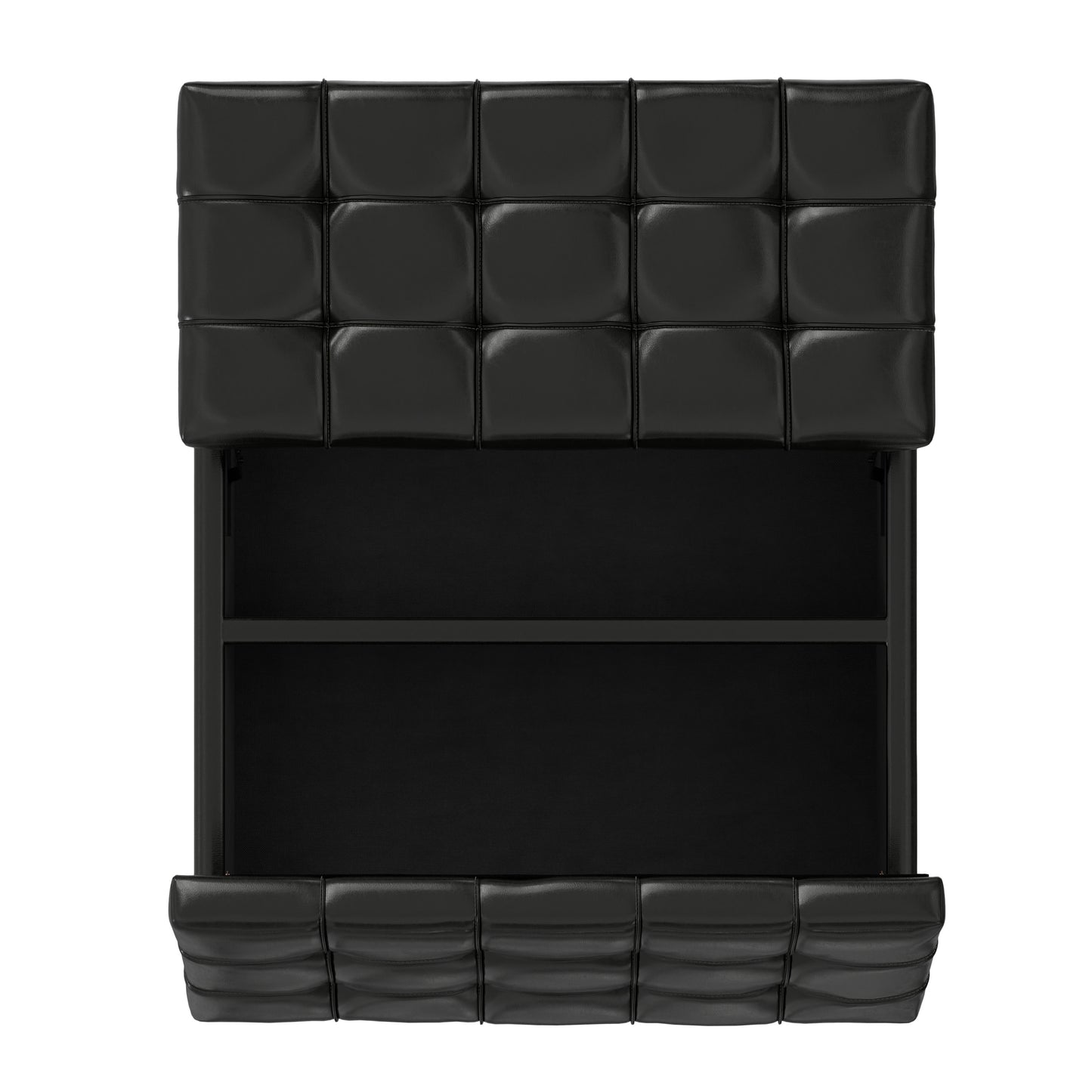 Midnight Black Vegan Leather | Laura Lift Top Storage Ottoman in Vegan Leather