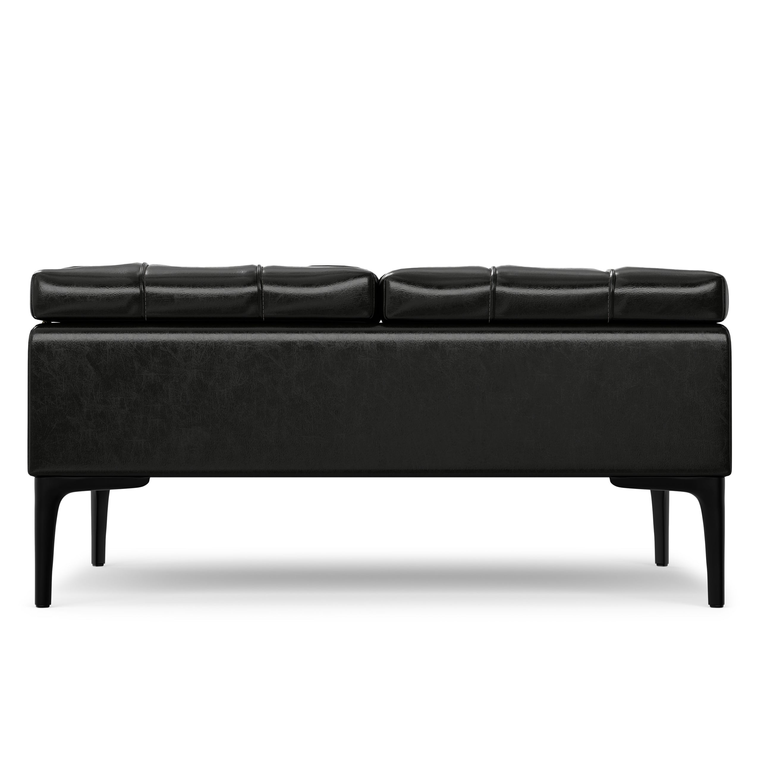 Midnight Black Vegan Leather | Laura Lift Top Storage Ottoman in Vegan Leather