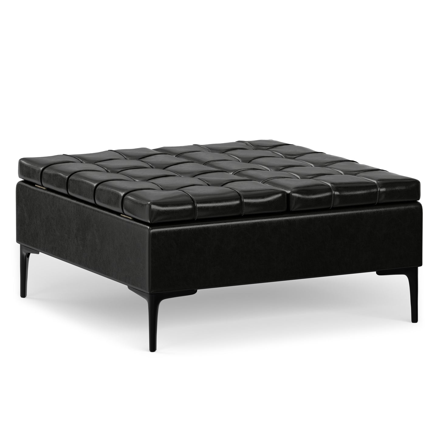 Midnight Black Vegan Leather | Laura Lift Top Storage Ottoman in Vegan Leather
