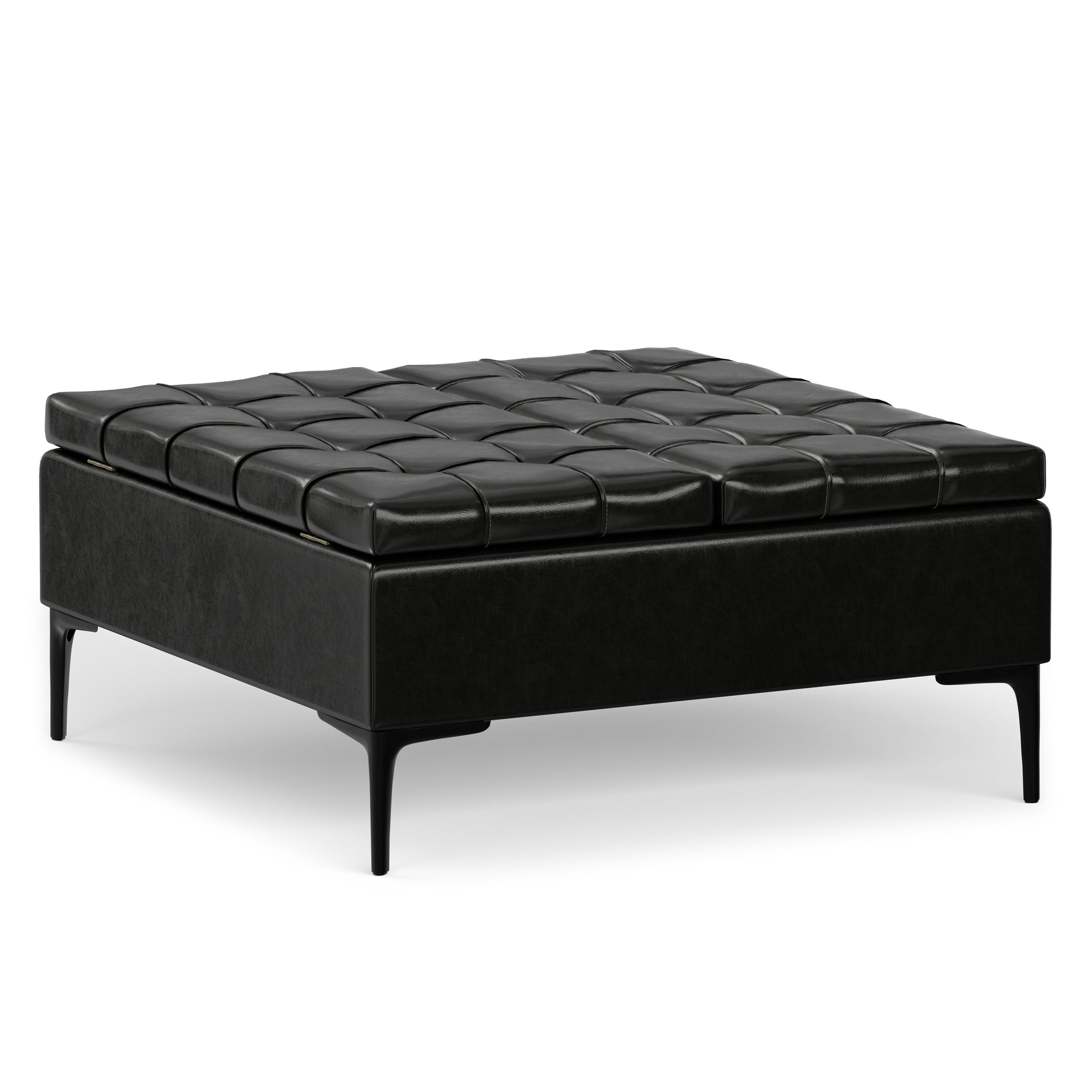 Midnight Black Vegan Leather | Laura Lift Top Storage Ottoman in Vegan Leather