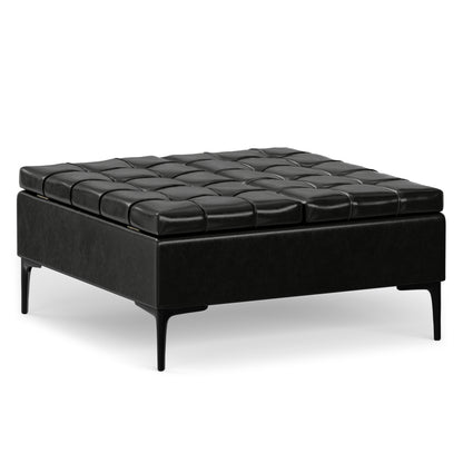 Midnight Black Vegan Leather | Laura Lift Top Storage Ottoman in Vegan Leather